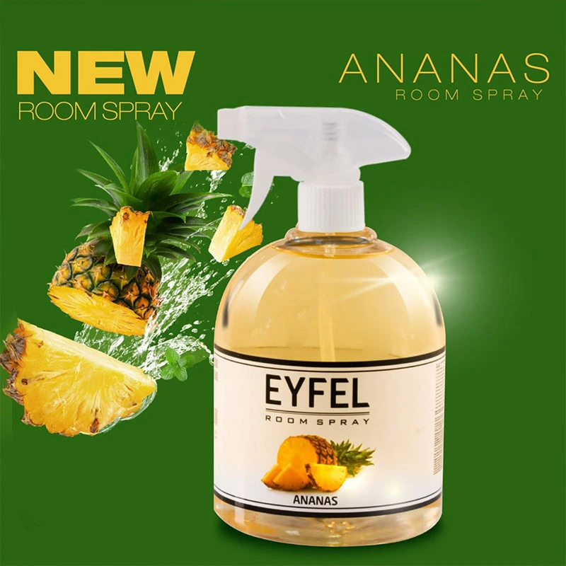 اسپری خوشبو کننده هوا ایفل رایحه آناناس Ananas اسپری خوشبوکننده هوا ایفل مدل Ananas با طراحی شیک و برچسب آناناس در پسزمینه سیز