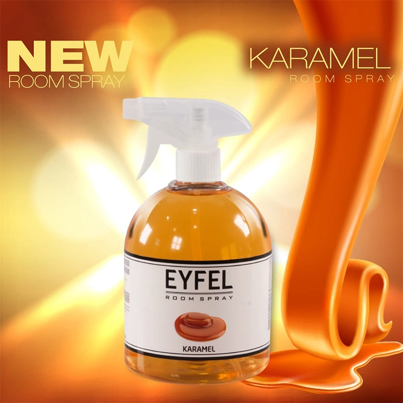 اسپری خوشبو کننده هوا ایفل رایحه کارامل (Karamel) تصویر اسپری خوشبوکننده هوا ایفل رایحه کارامل با بستهبندی قهوهای طلایی