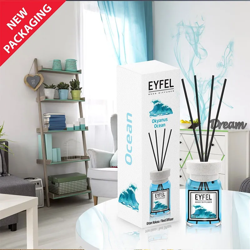 eiffel-reed-diffuser-ocean تصویر محصول اسانس خوشبوکننده هوا ایفل رایحه اقیانوس با طراحی شفاف و مدرن